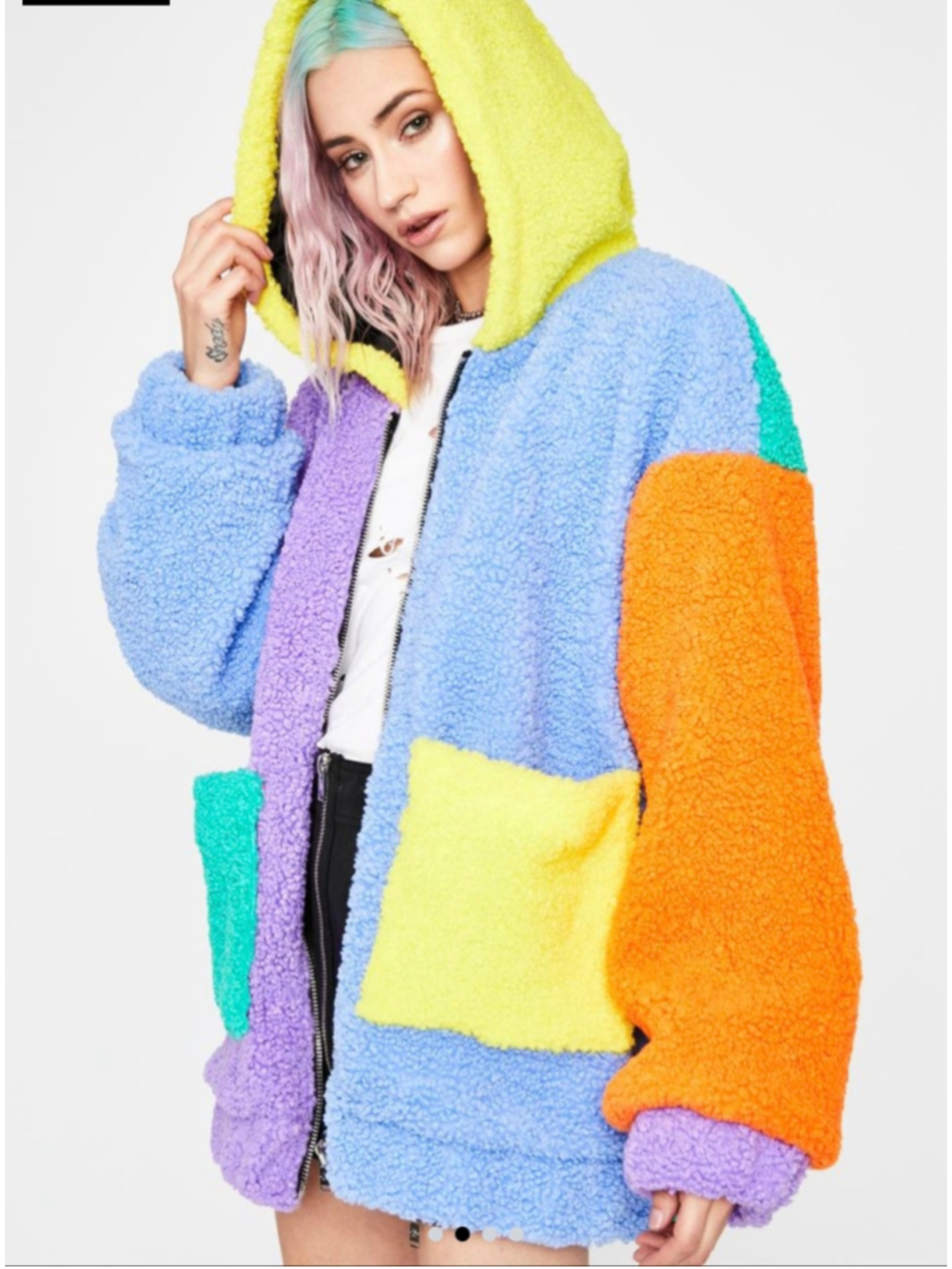 Women's Current Mood Teddy Jacket Size M Multi-color Patchwork